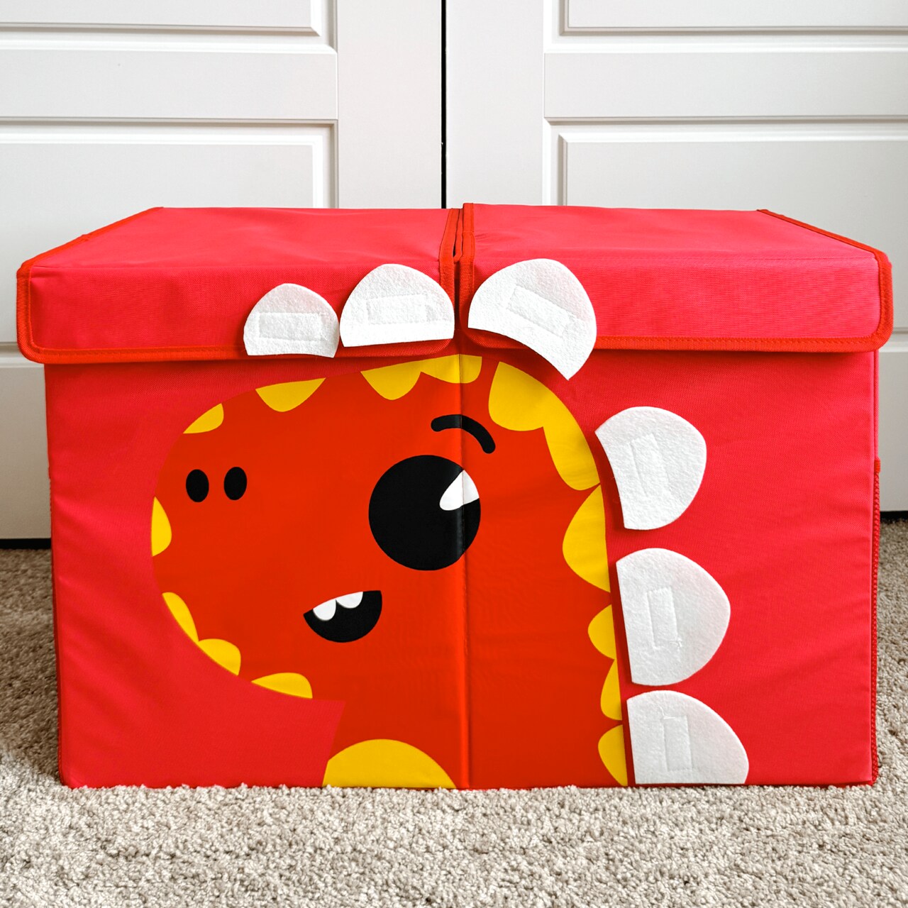 QUOKKA Toy Storage Box for Boys and Girls - 16x12x10 In Dino Toy Chest Organizer for Kids - | Collapsible | Handles | Flip-Top Lids | - Fabric Foldable Bin for Playroom - Nursery Room Organization